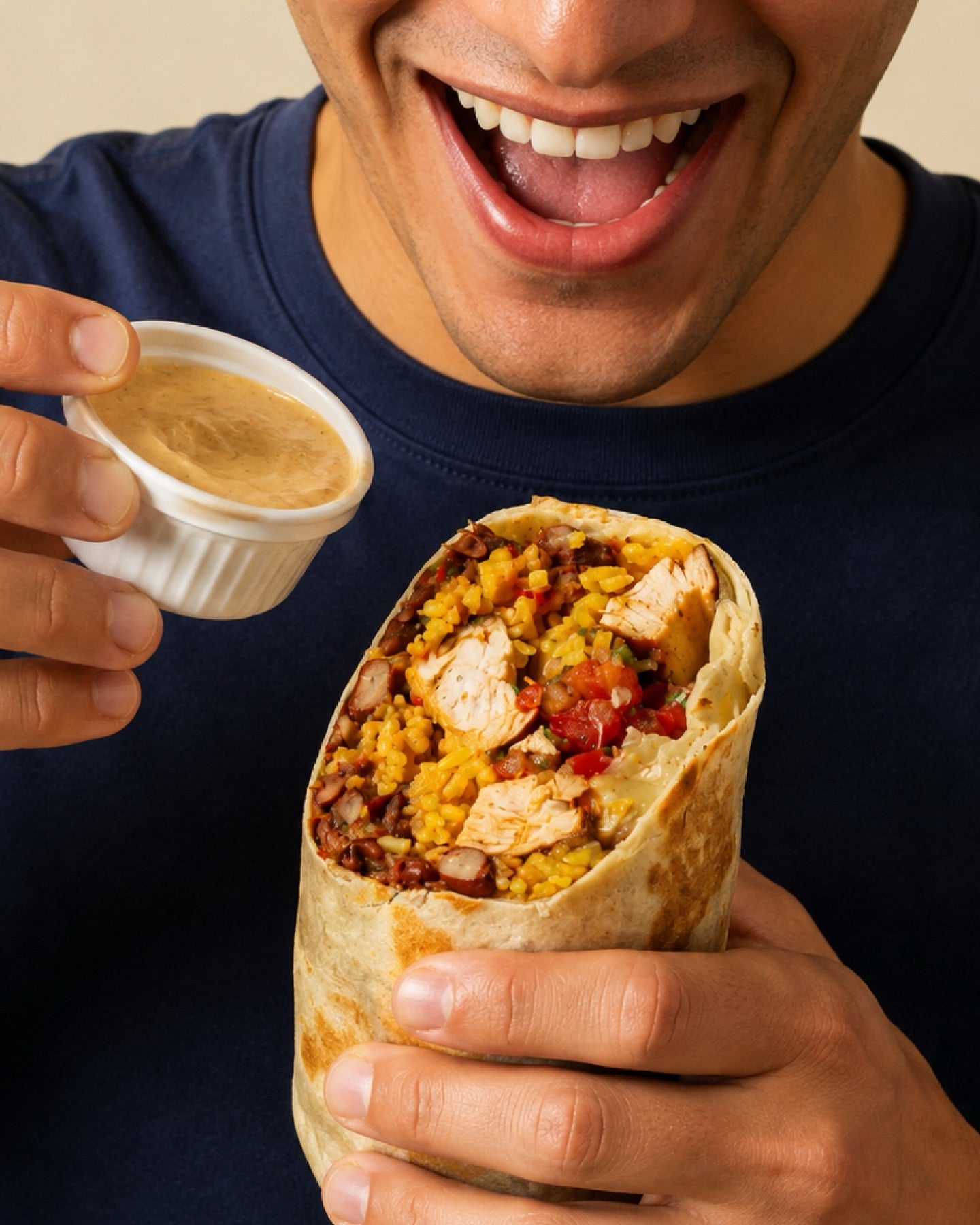 Persona disfrutando un burrito de Boquiteo